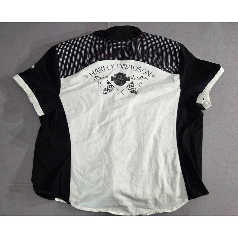 Harley Davidson Shirt Womens 3 Extra Large Wide Black White Racing Zip Mesh Polo